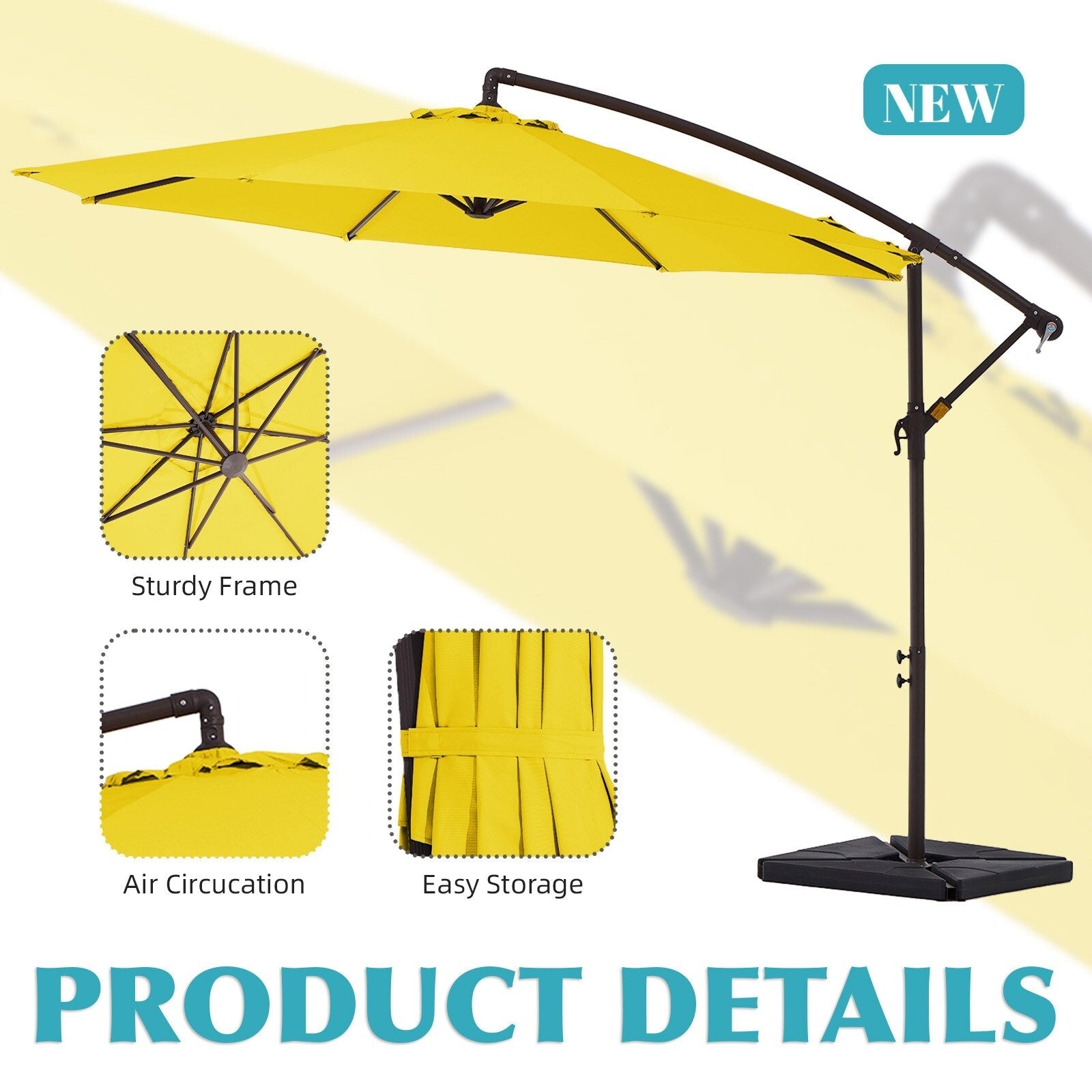 10 ft Steel Crank-lift Cantilever Umbrella With Weighted Base