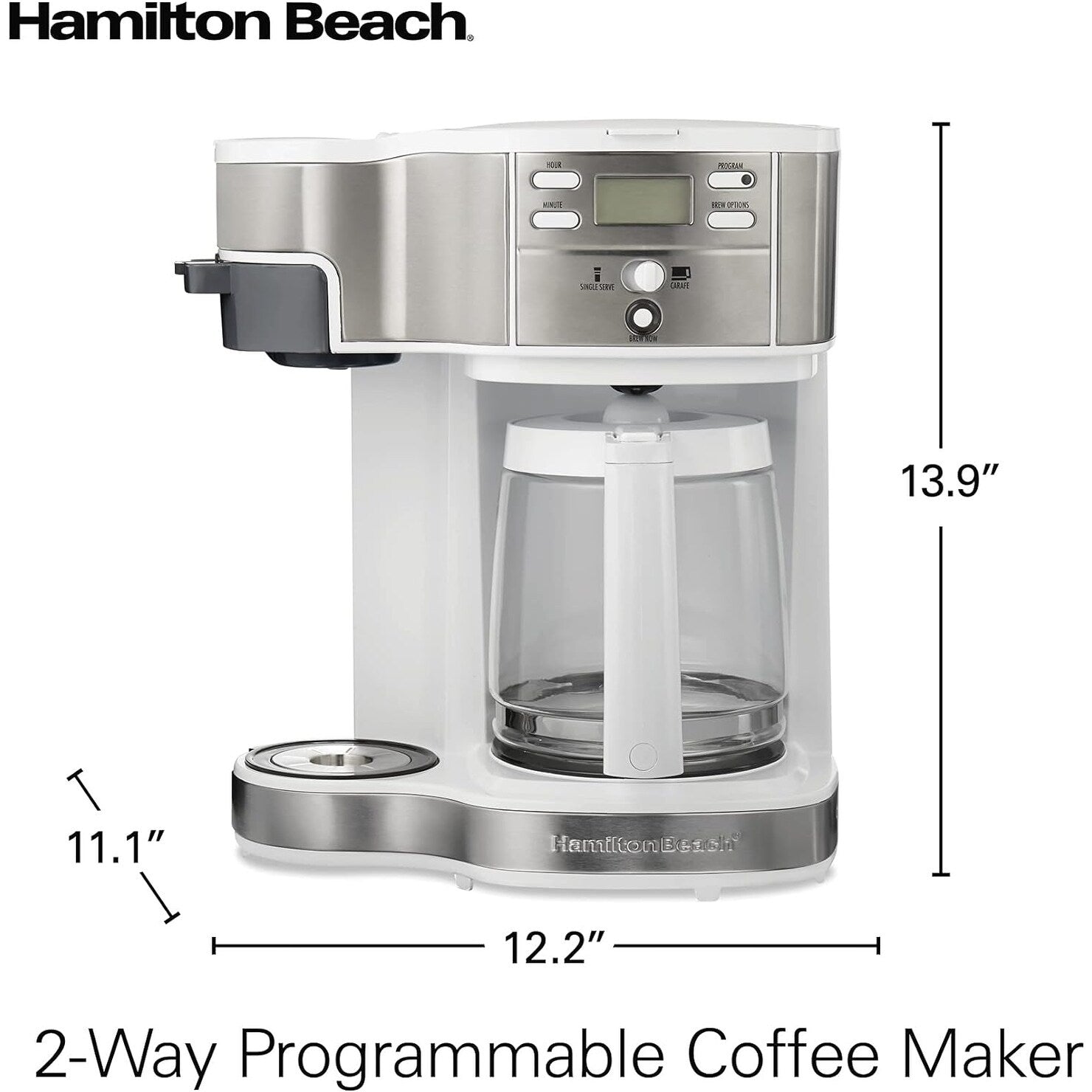 2-Way 12-Cup Coffee Maker & Single Serve, Glass Carafe, Auto Pause & Pour, White