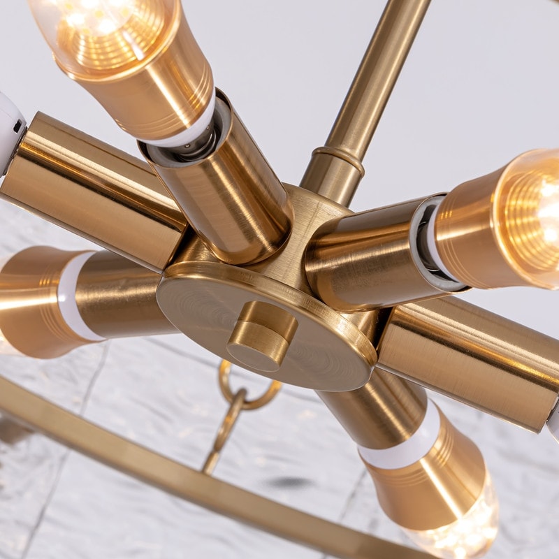 23.6 in. Modern Gold Crystal Chandelier 6-Light Glam Drum Pendant Light for Kitchen Island Dining Room