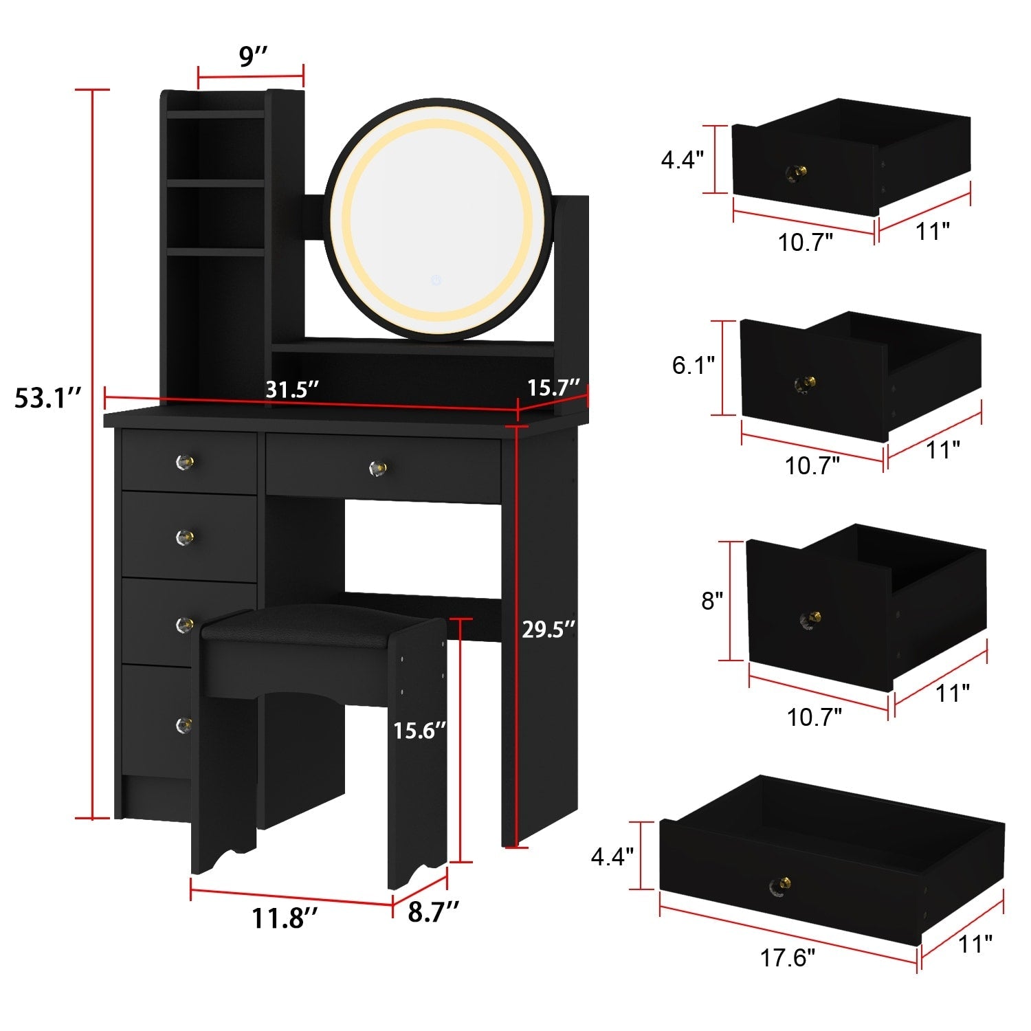 Makeup Vanity Dressing Table Set With Touch Screen Mirror & Stool