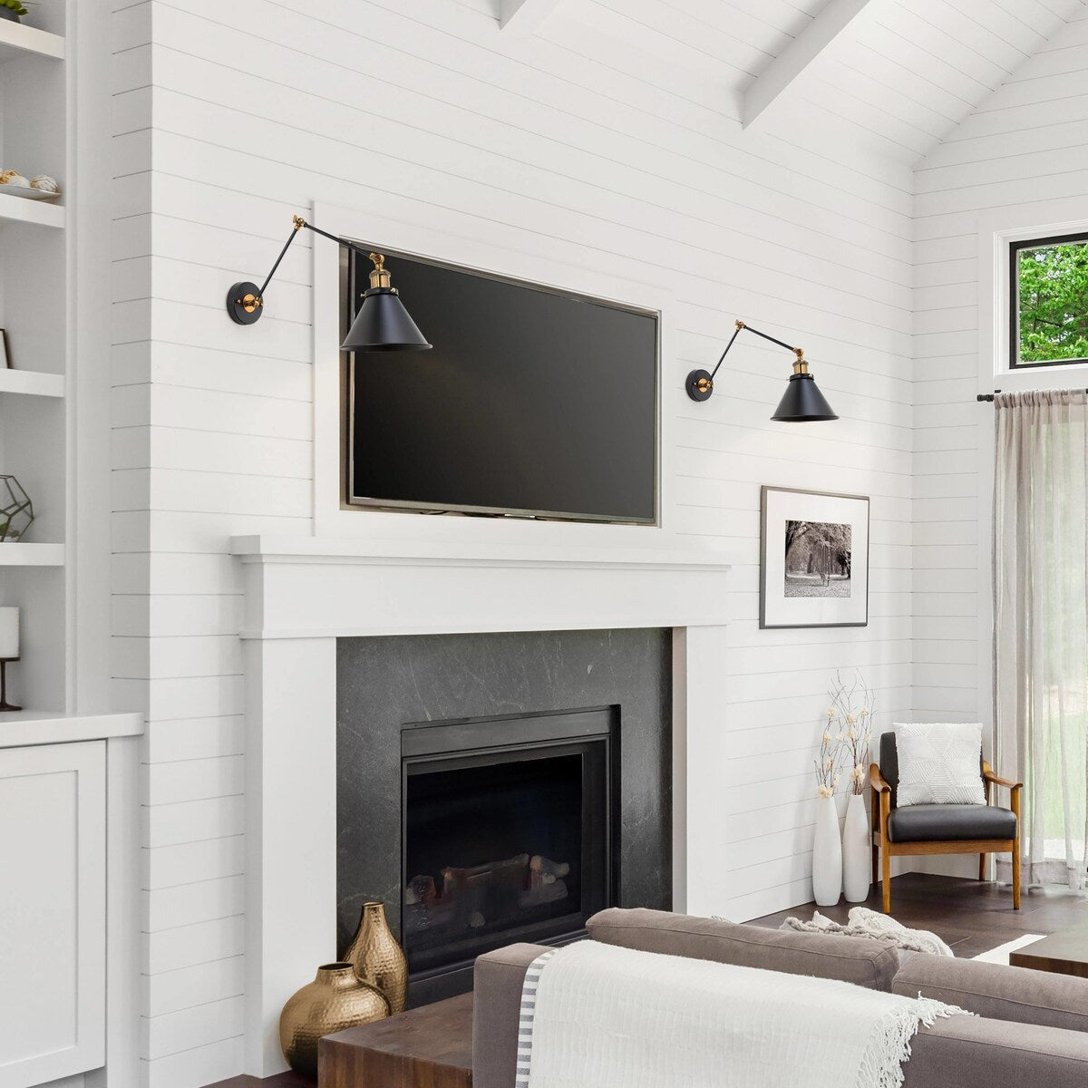 Malryn Set of 2 Modern Adjustable Swing Arm Lights Plug-in/Hardwired Wall Sconces