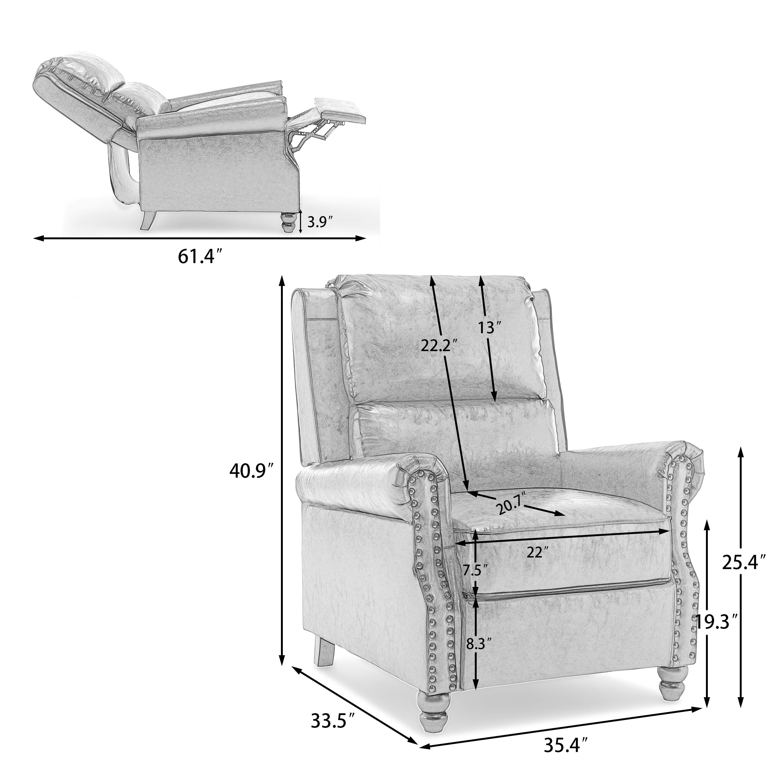 Manual Pushback Recliner Chairs with Nailhead Trim