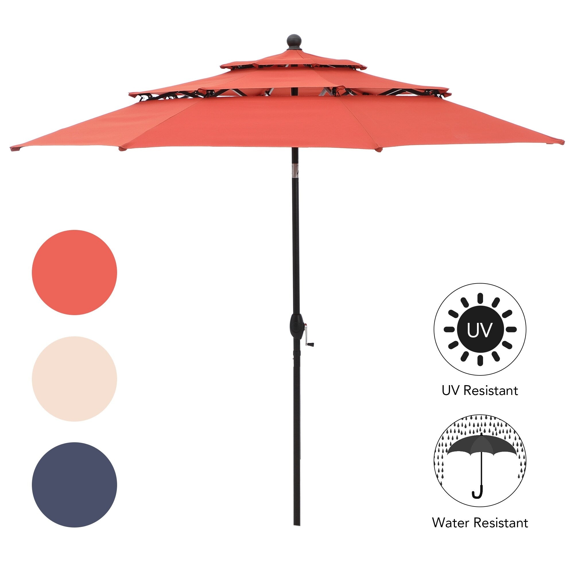 MAISON ARTS 10ft 3 Tier Auto-tilt Patio Umbrella Outdoor Double Vented Umbrella with LED Lights
