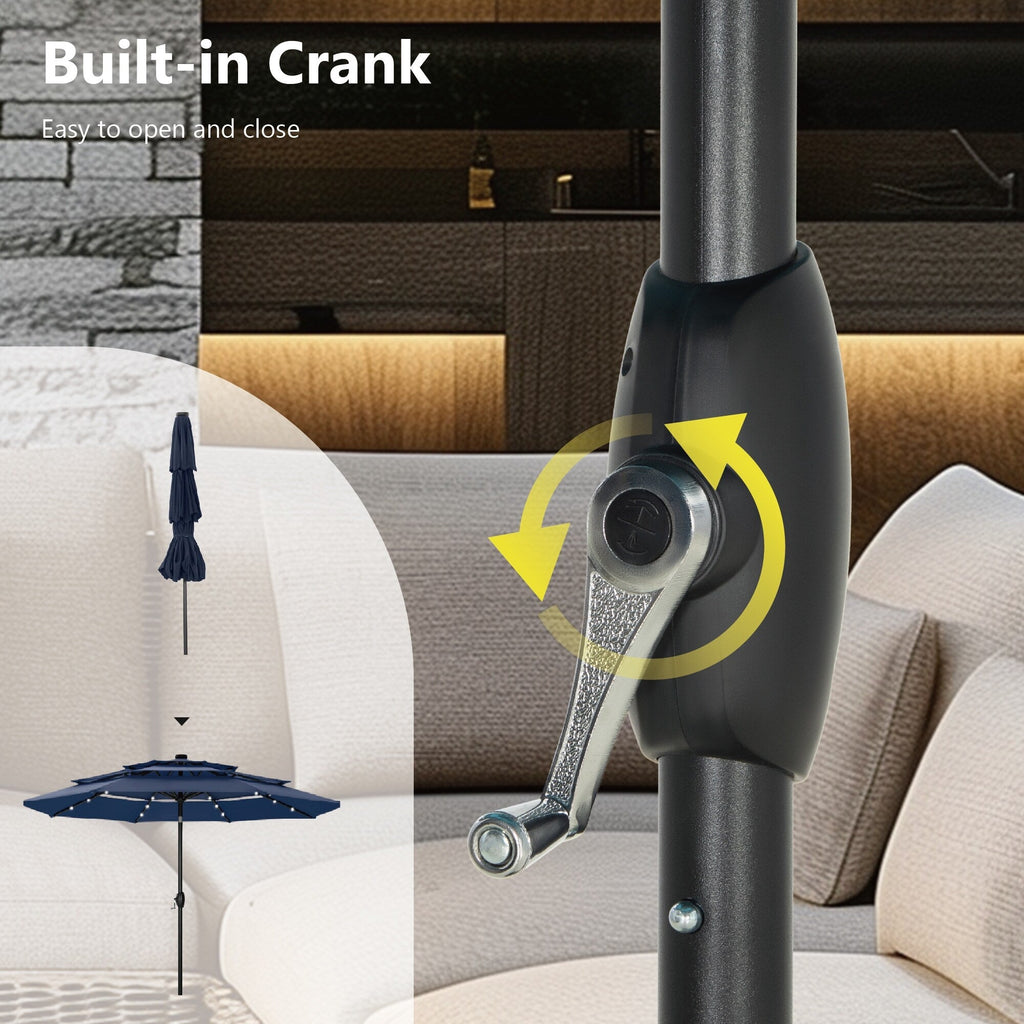 MAISON ARTS 10ft 3 Tier Auto-tilt Patio Umbrella Outdoor Double Vented Umbrella with LED Lights