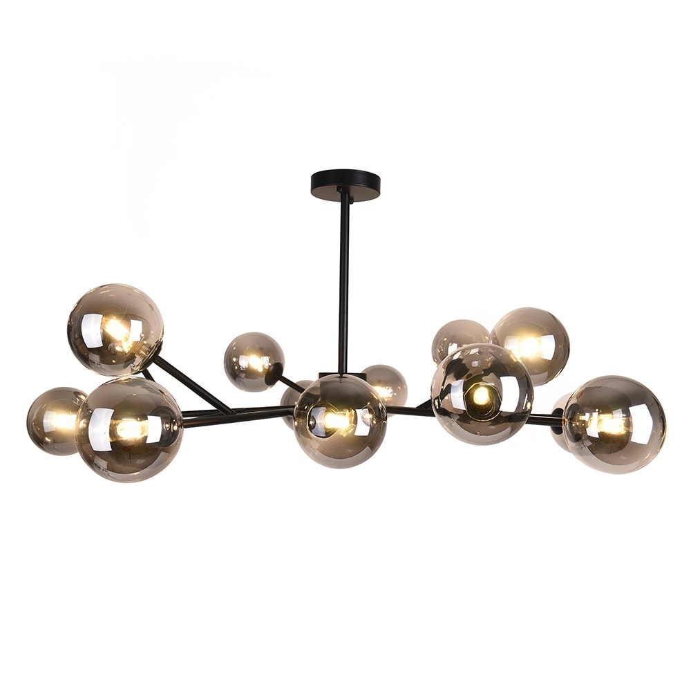 15-Light Modern Linear Sputnik Kitchen Island Light Branch Cluster Glass Globe Bubble Chandelier