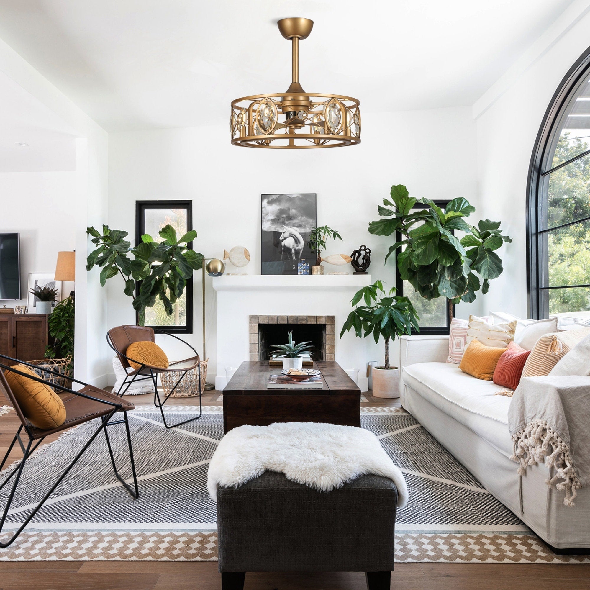 22 Modern Crystal Caged Ceiling Fan Chandelier with Remote