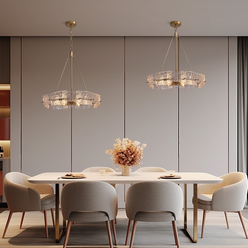 23.6 in. Modern Gold Crystal Chandelier 6-Light Glam Drum Pendant Light for Kitchen Island Dining Room