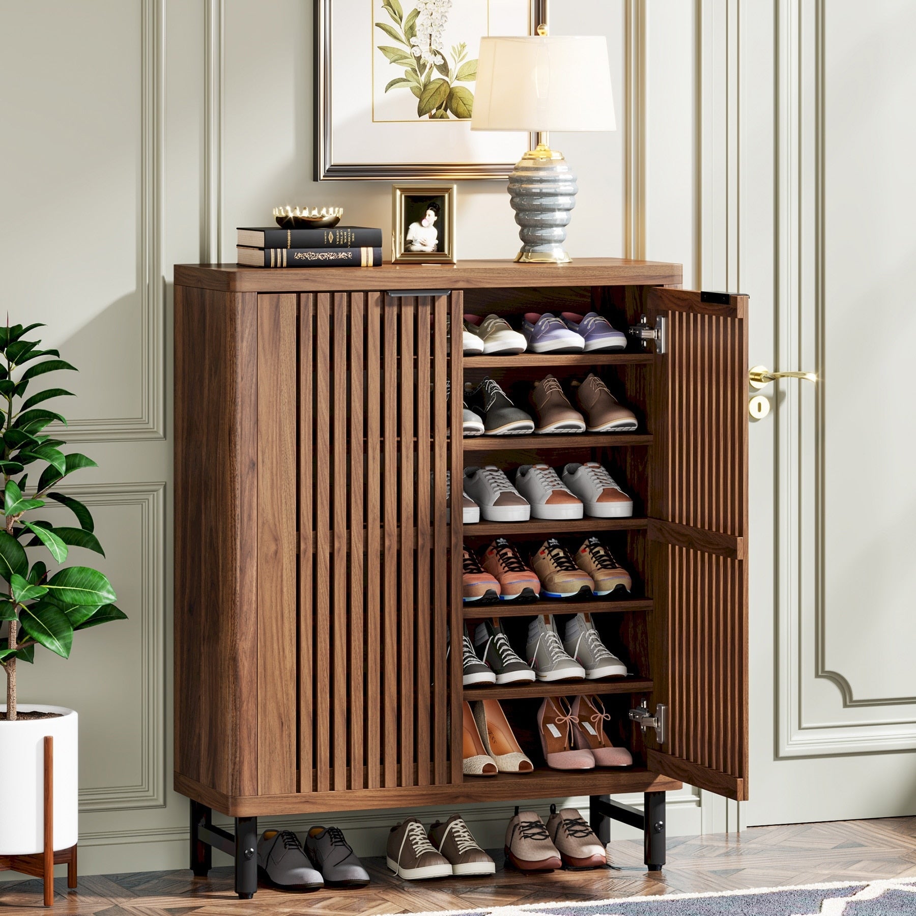 24 Pairs Shoe Storage Cabinet with Door for Entryway Living Room