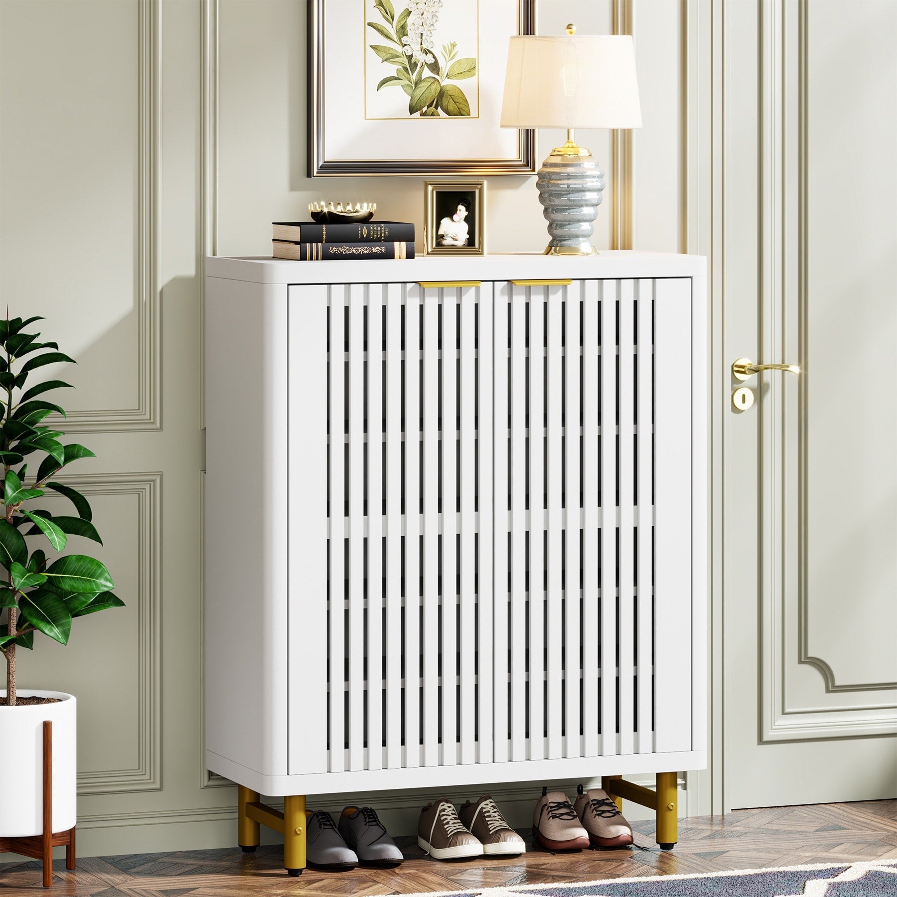 24 Pairs Shoe Storage Cabinet with Door for Entryway Living Room