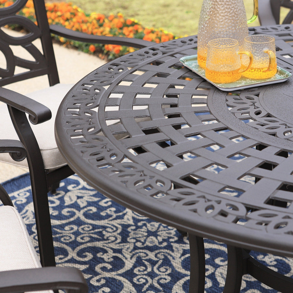MAISON ARTS Cast Aluminum Dining Chairs/Patio Dining Set with Round Dining Table & 6 Cast Aluminum Patio Chairs