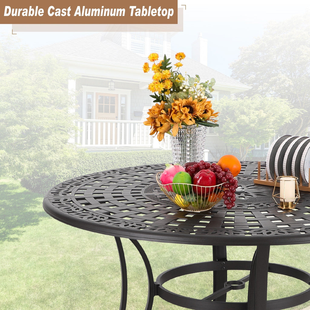 MAISON ARTS Cast Aluminum Dining Chairs/Patio Dining Set with Round Dining Table & 6 Cast Aluminum Patio Chairs