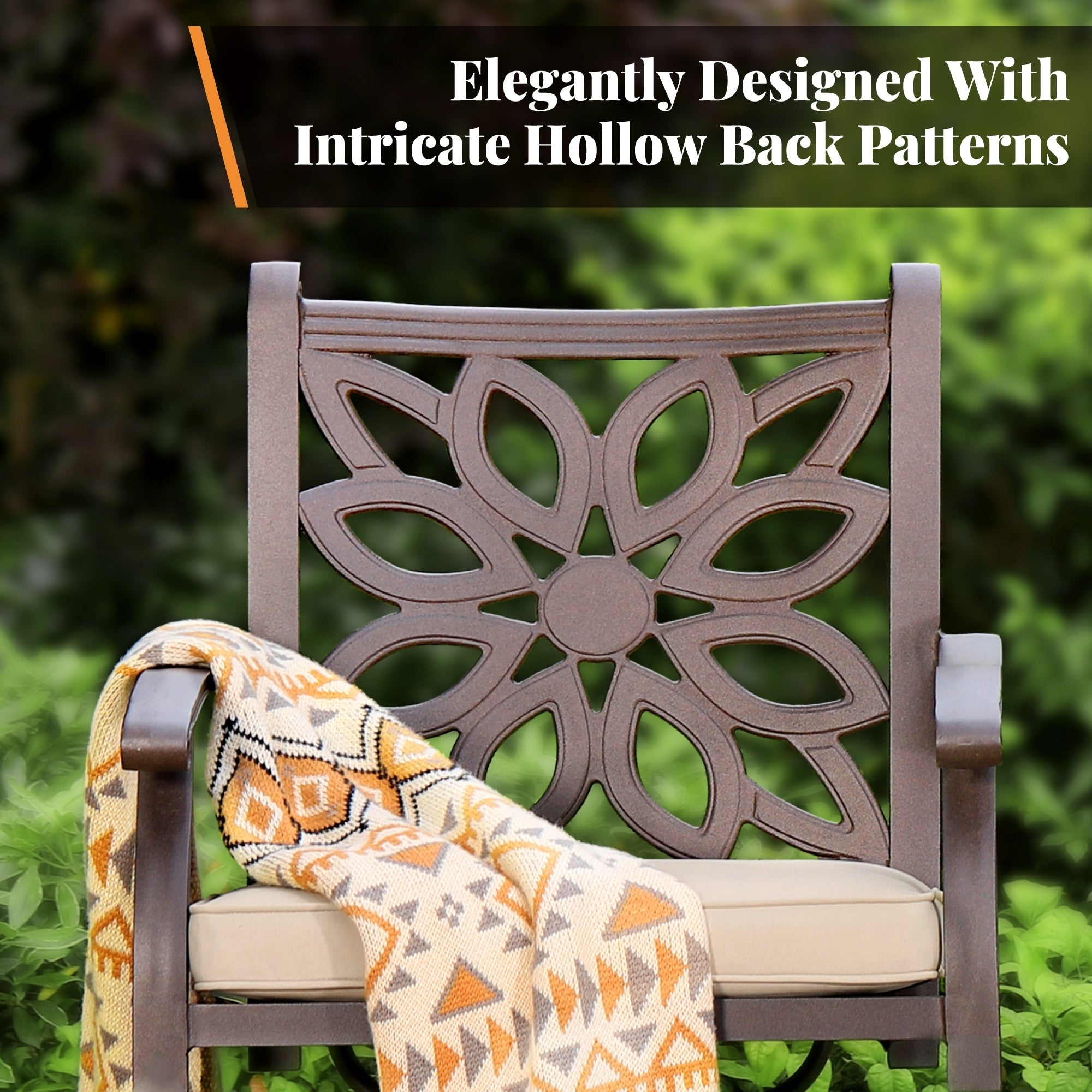 MAISON ARTS Cast Aluminum Dining Chairs/Patio Dining Set with Round Dining Table & 6 Cast Aluminum Patio Chairs