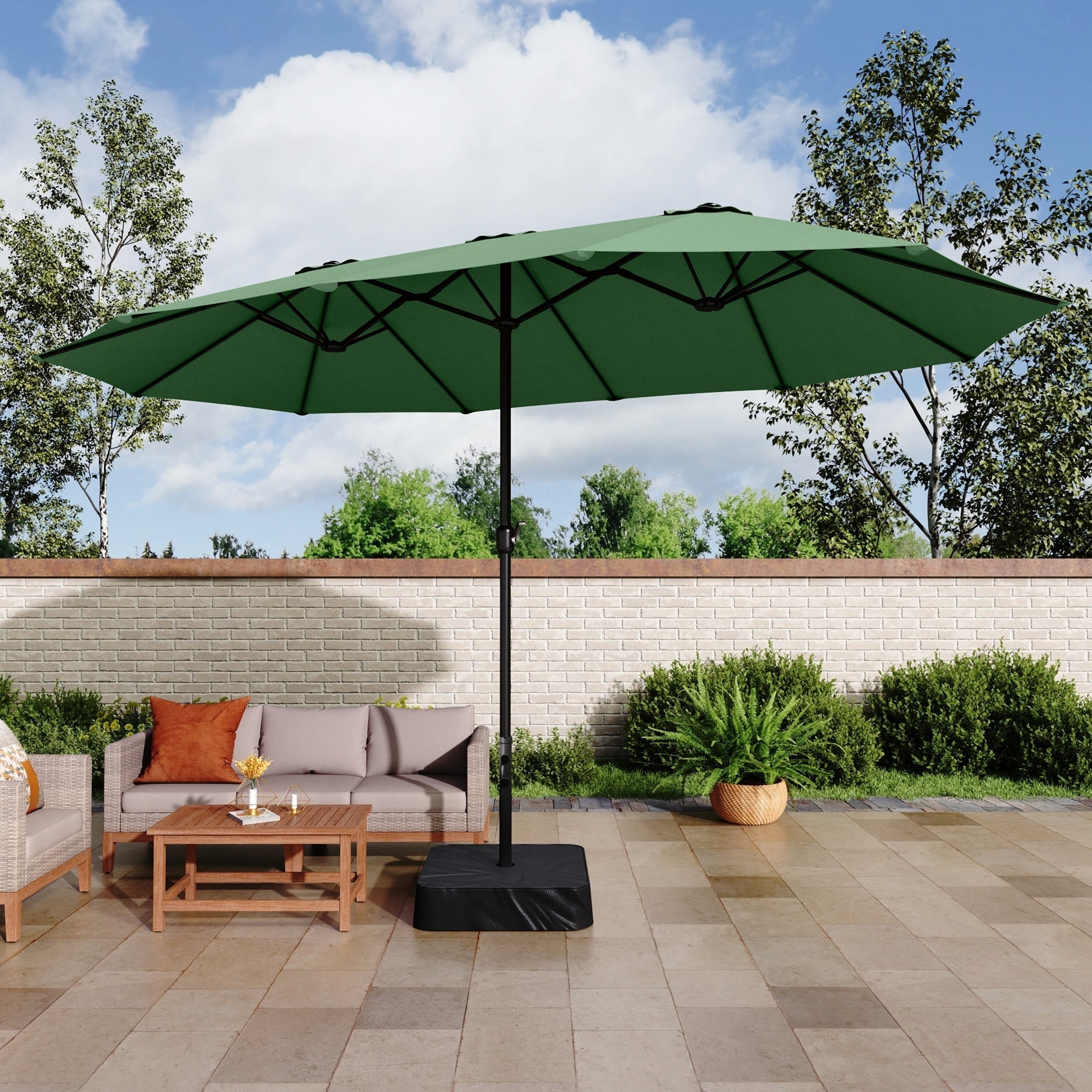 MAISON ARTS 15ft Double-Sided Patio Extra Large Twin Umbrella with Base Included