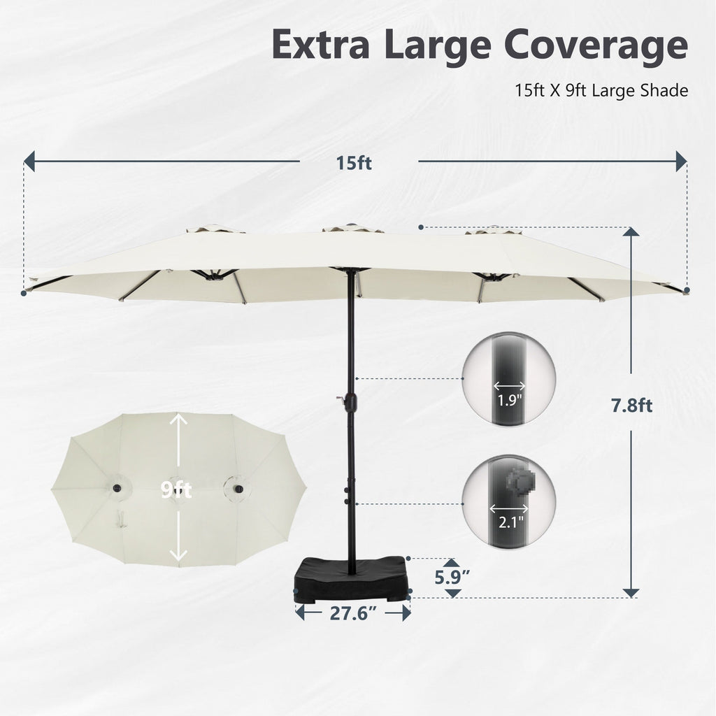 MAISON ARTS 15ft Double-Sided Patio Extra Large Twin Umbrella with Base Included