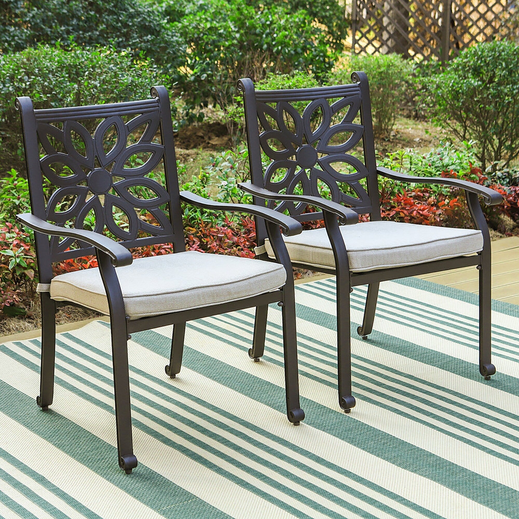 MAISON ARTS Cast Aluminum Dining Chairs/Patio Dining Set with Round Dining Table & 6 Cast Aluminum Patio Chairs