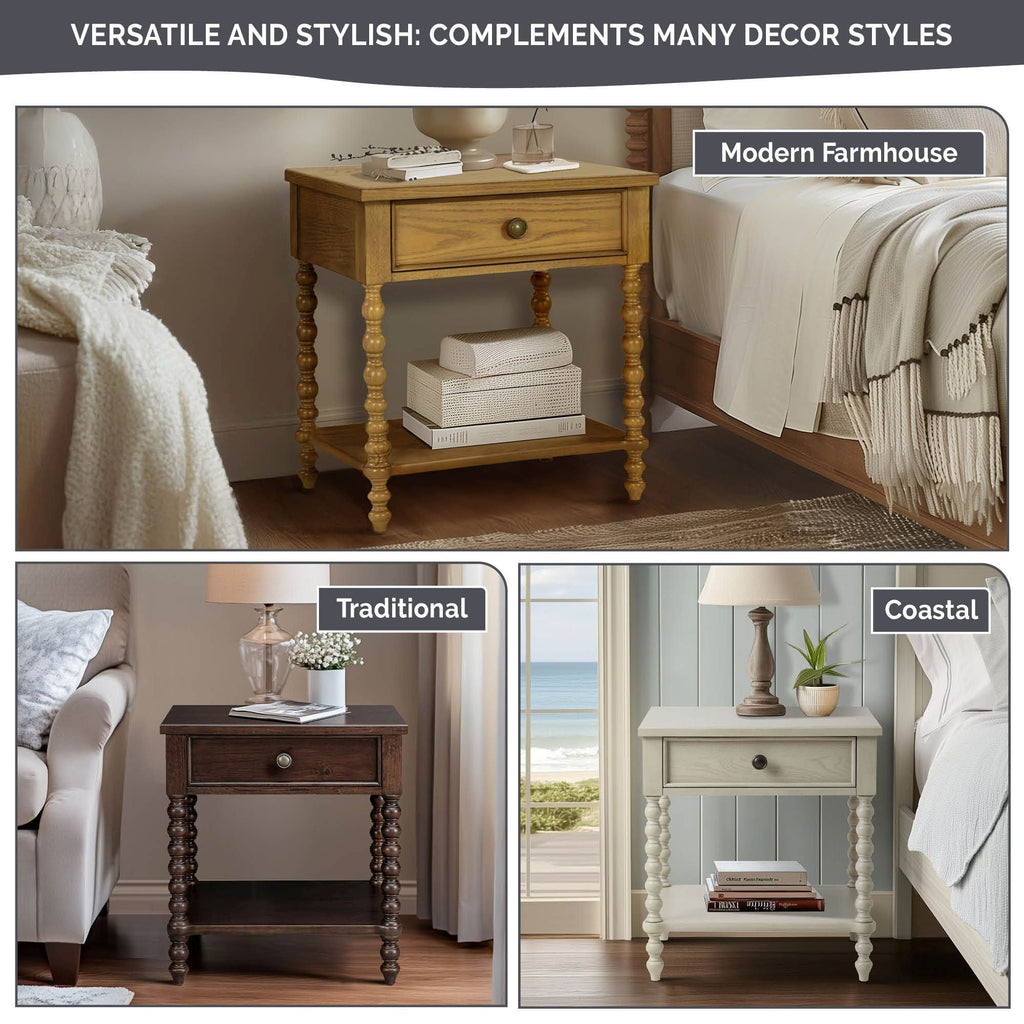 Madison Park Signature Beckett Turned Wood Spindle Nightstand with Drawer & Shelf