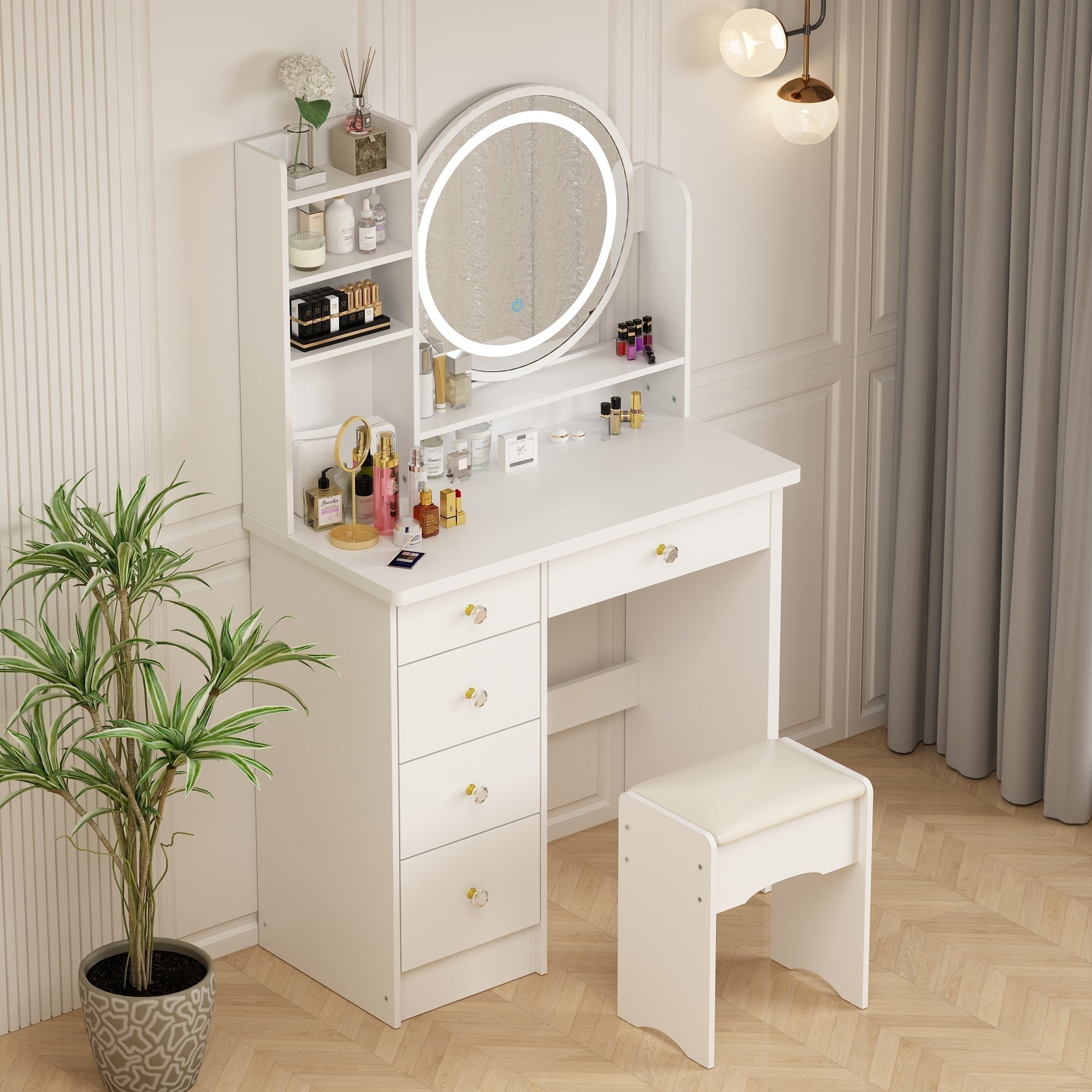 Makeup Vanity Dressing Table Set With Touch Screen Mirror & Stool