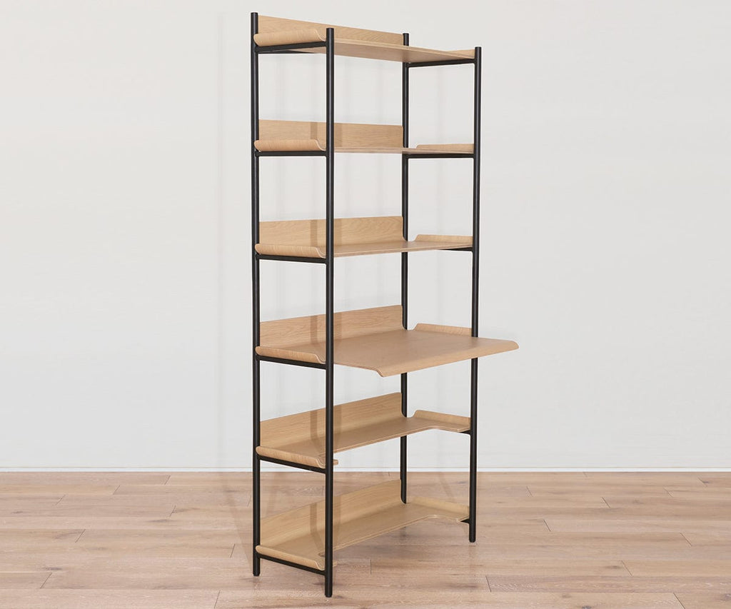 Freya 6 Shelves with desk - Oak