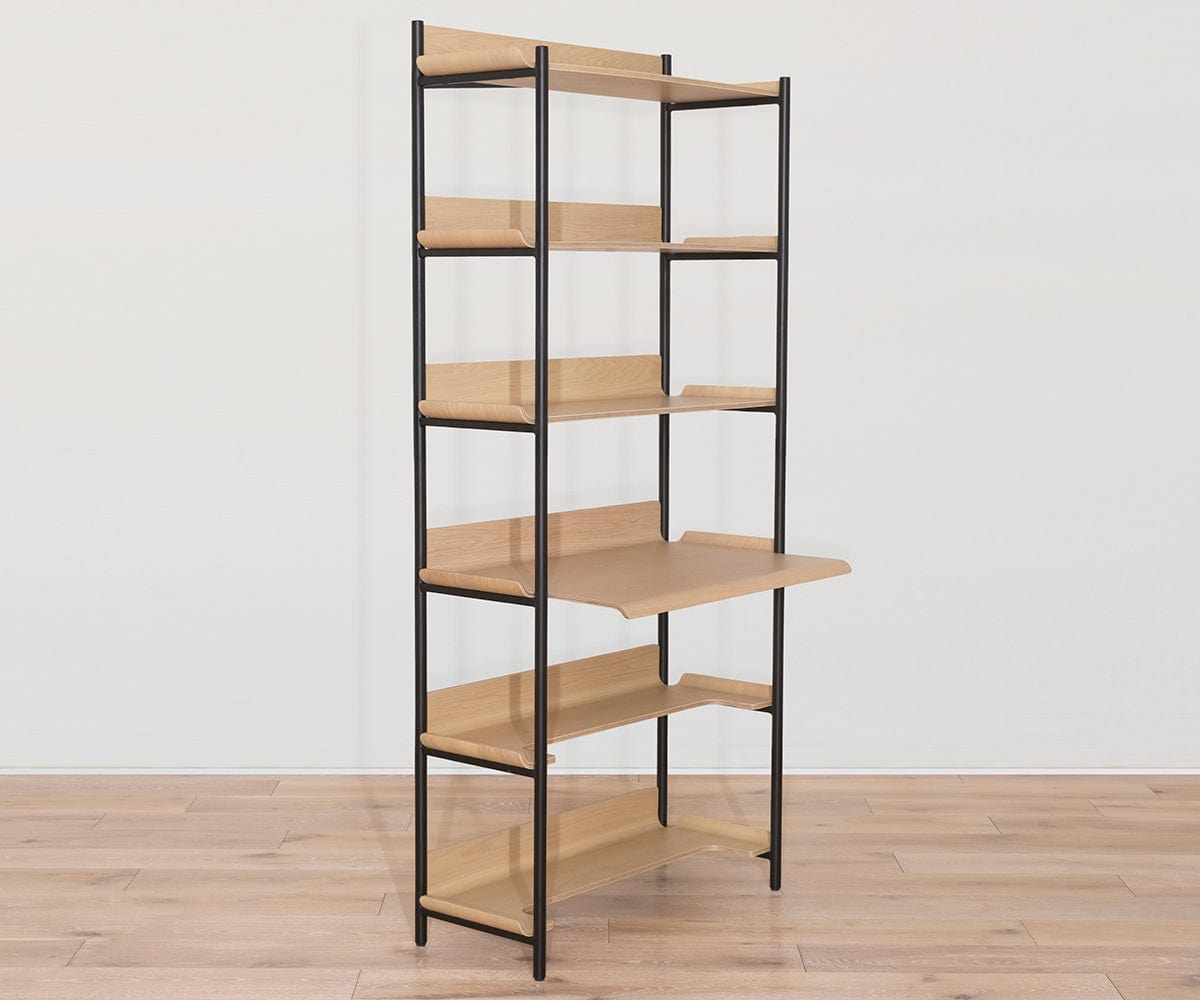Freya 6 Shelves with desk - Oak