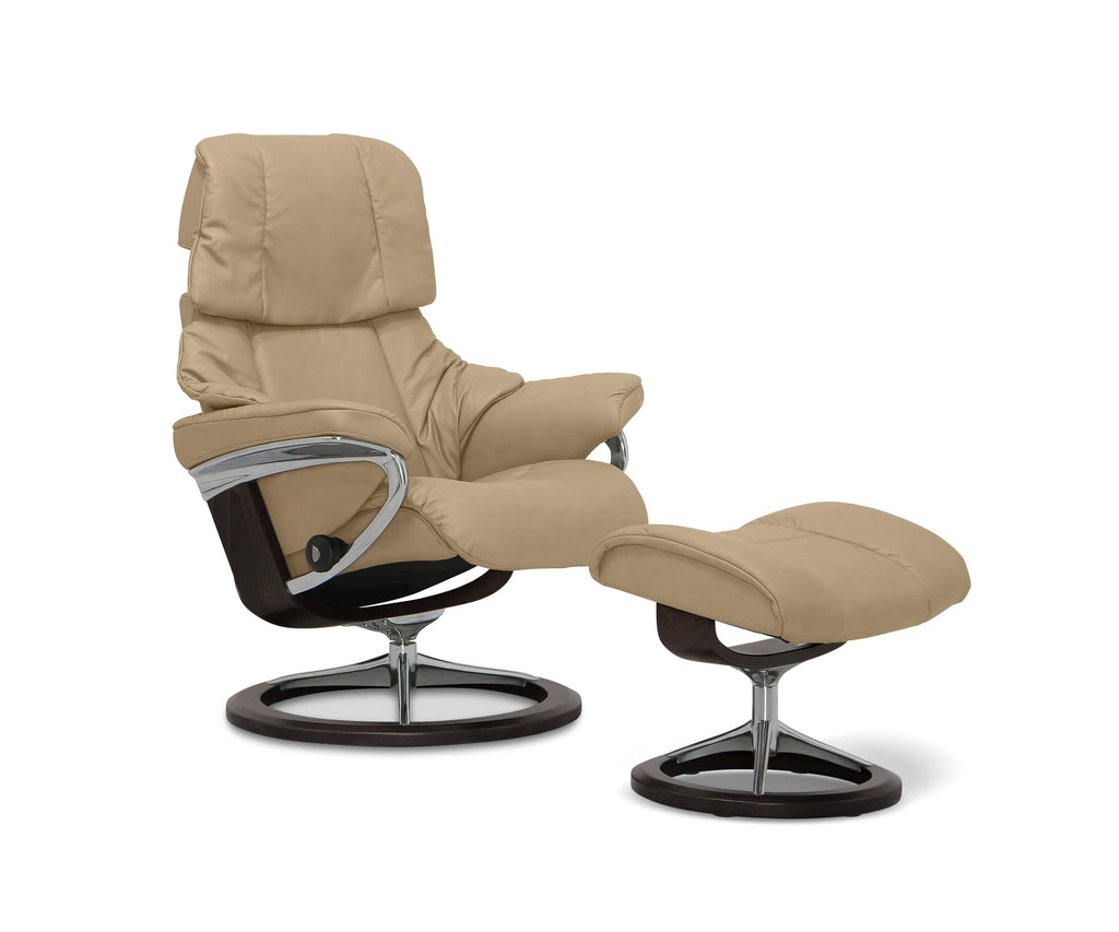Stressless® Reno Recliner & Ottoman with Signature Base - Sand